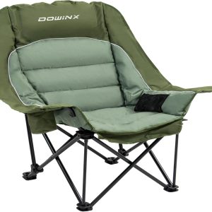Dowinx Oversized Camping Chair for Adults - Extra Large, Folding Lawn Chair with Cup Holder, 3-Level Adjustable, 400 lbs Capacity, Green