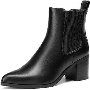 DREAM PAIRS Women's Retro Elastic Chelsea Ankle Boots Fashion Low Chunky Block Heel Pointed Toe Fall Heeled Booties Shoes